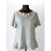 Elegancka Bluzka z falbankami idealna pod żakiet - oliwkowa